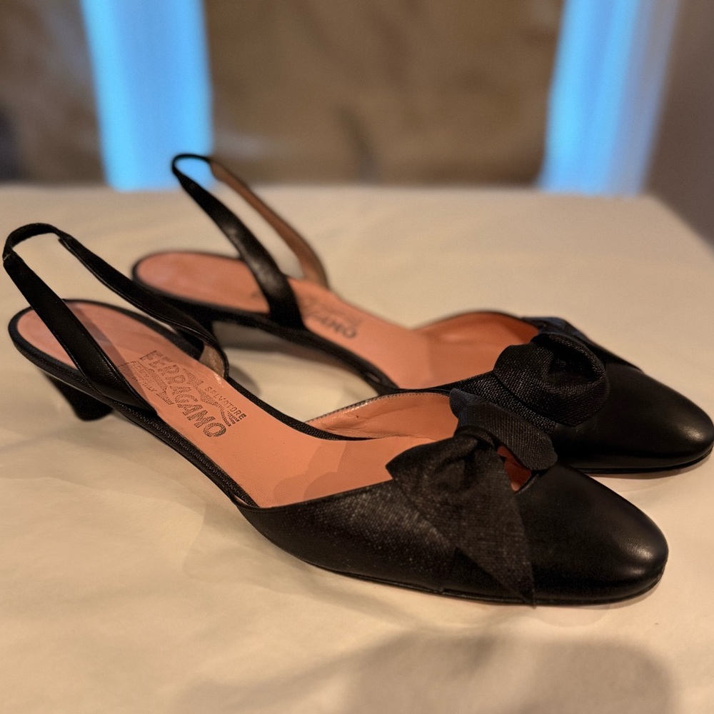Salvatore Ferragamo slingback with bow.